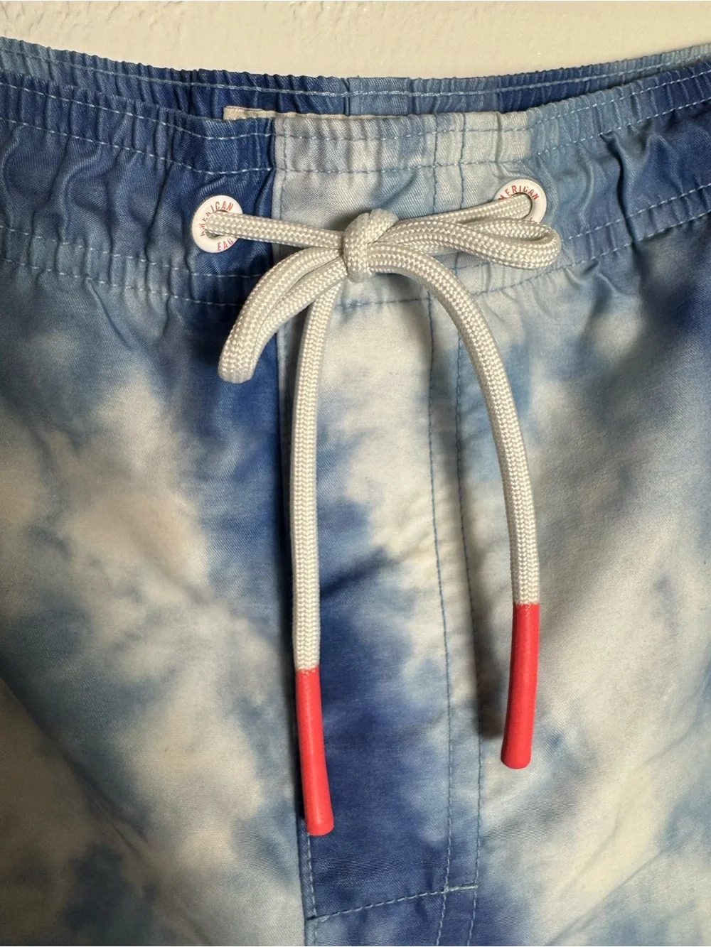 American Eagle Blue White Tie Dye Swim Trunks Mesh Lined Board Shorts